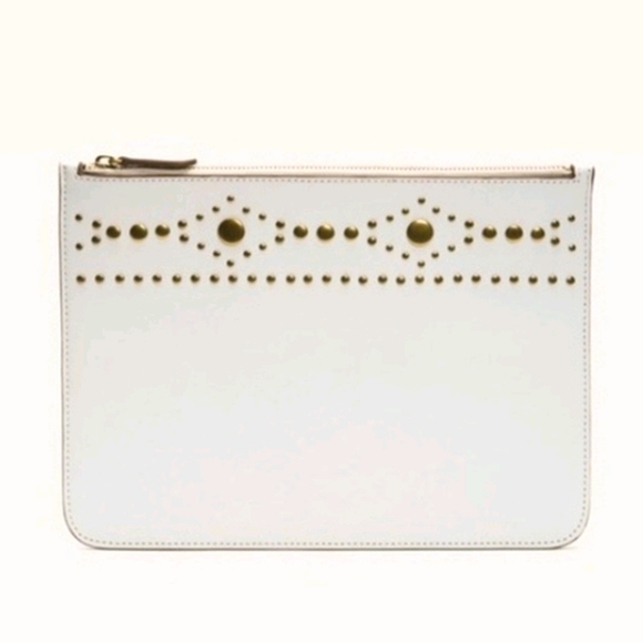 NWT Frye Harness Stud Pouch Clutch Ivory Leather - Picture 10 of 11
